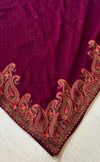 The Mulberry Splendor: Deep Wine Georgette Saree with Intricate Scalloped Paisley Border
