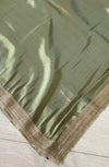 The Sage Luminary: Metallic Sage Green Silk Tissue Saree with Silver Lace Border