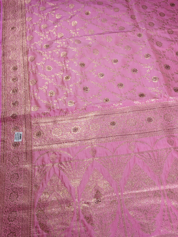 The Pink Nila: Rose Pink Woven Zari Banarasi Silk Saree