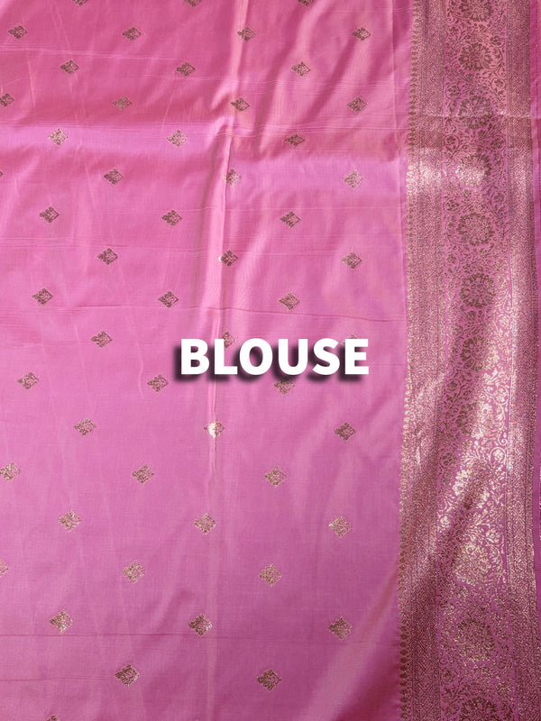 The Pink Nila: Rose Pink Woven Zari Banarasi Silk Saree
