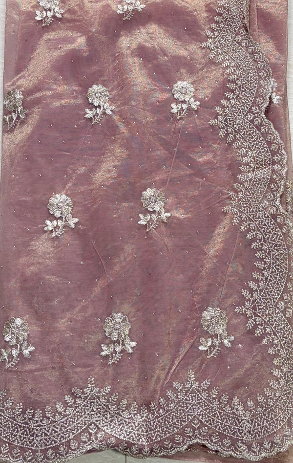 The Malini Ira: Mauve-Rose Tissue Organza Saree