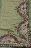The Ananya Mayura: Pistachio Green Handworked Georgette Saree