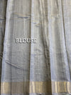 The Charcoal Chitra: Charcoal Grey Cotton Silk Saree With Muted Gold Zari Borders