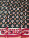 The Midnight Ikat: Charcoal Black Mul Mul Cotton Saree with Madder Red Panelled Pallu