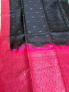 The Chandrika Vilasa: Jet Black & Rani Pink Handloom Silk Saree