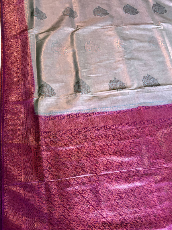The Maya Vilasa: Gunmetal Grey & Magenta Softy Tissue Saree