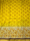 The Peetantara Mayura: Canary Yellow & Beige Embroidered Printed Saree