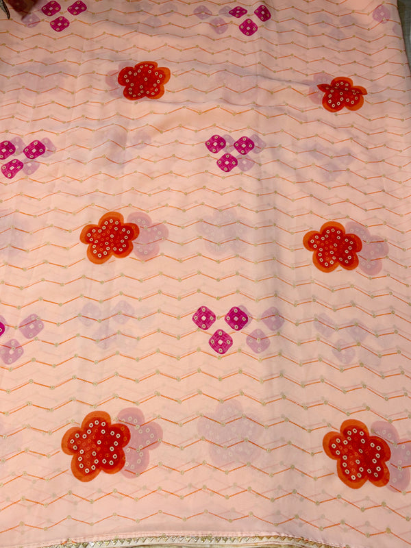 Charu Nila: Peach & Orange Bandhani-Embellished Saree