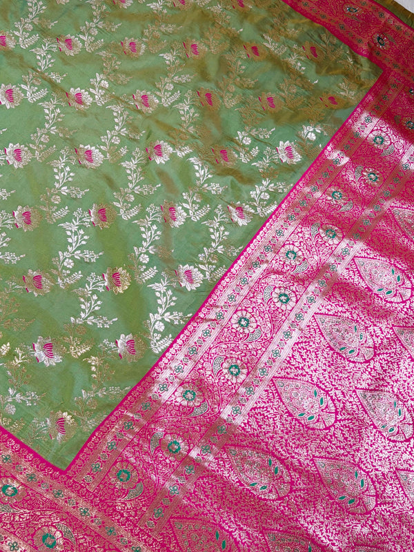 The Vasundhara Sparkle: Olive Green Banarasi Silk Saree With Swarovski Diamonds