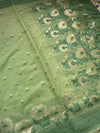 The Moss Garland: Sage & Forest Green Pure Linen Saree with Floral Sunflower Borders