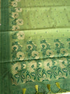 The Moss Garland: Sage & Forest Green Pure Linen Saree with Floral Sunflower Borders