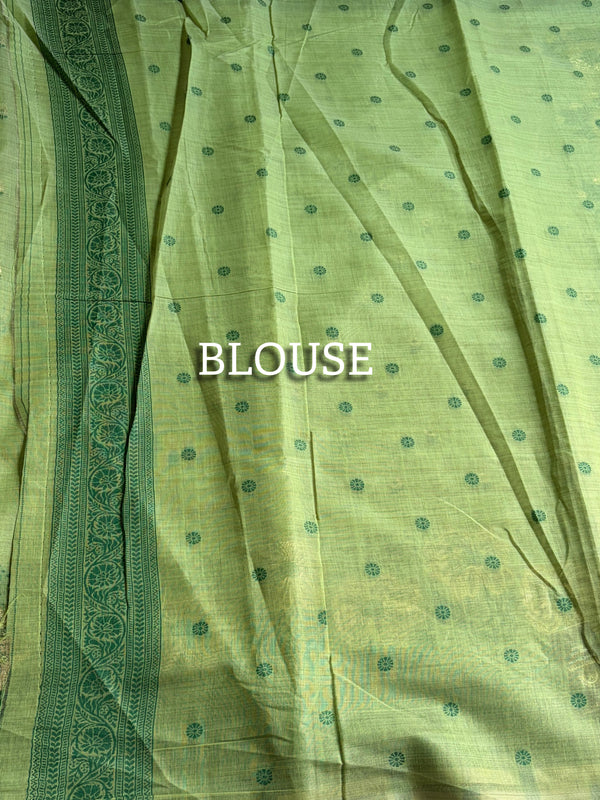 The Moss Garland: Sage & Forest Green Pure Linen Saree with Floral Sunflower Borders