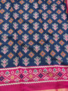 The Indigo Ikat: Indigo Blue Mul Mul Cotton Saree with Vibrant Fuchsia Pink Panelled Pallu
