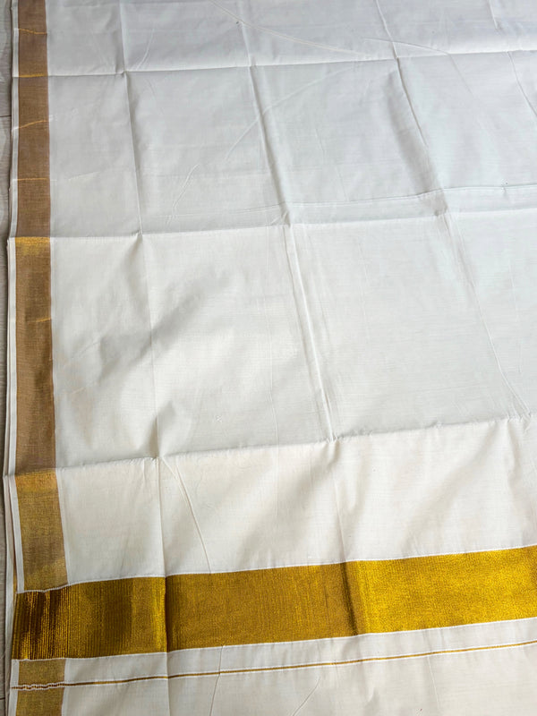 The Malabar Heritage: Off-White Kerala Kasavu Cotton Saree with Golden Zari Border