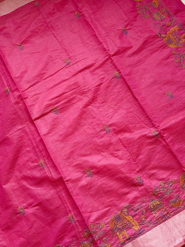 The Rohini Vilasa: Rose Coral Royal Safari Handloom Cotton Saree