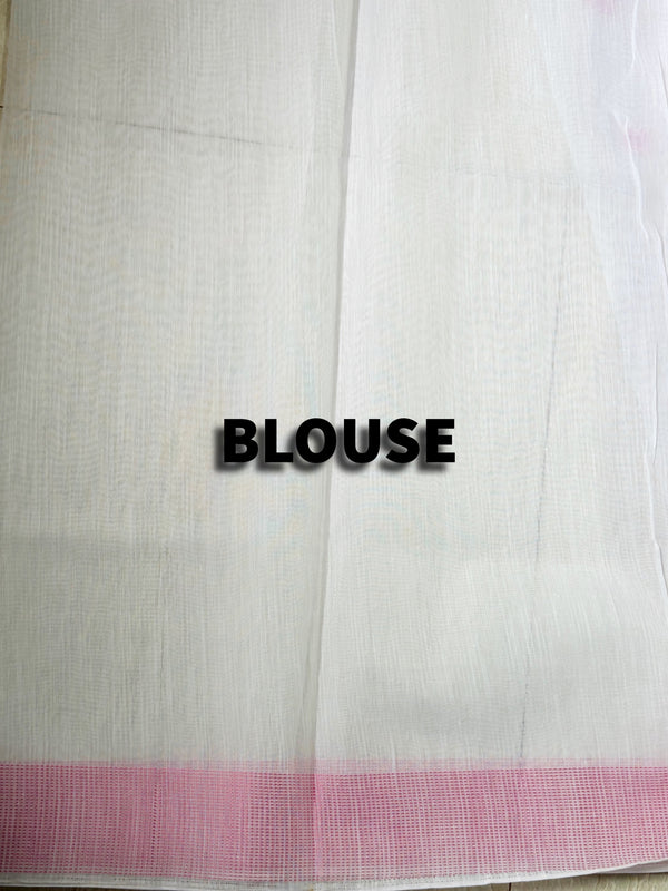 The Rohini Mayura: Pristine White & Candy Pink Cotton Saree