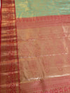 The Vasundhara Vilasa: Sage Green & Coral Red Kanchipuram Tissue Silk Saree