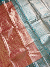 The Mridula Vilasa: Peach-Coral & Sea Green Kanchipuram Tissue Silk Saree