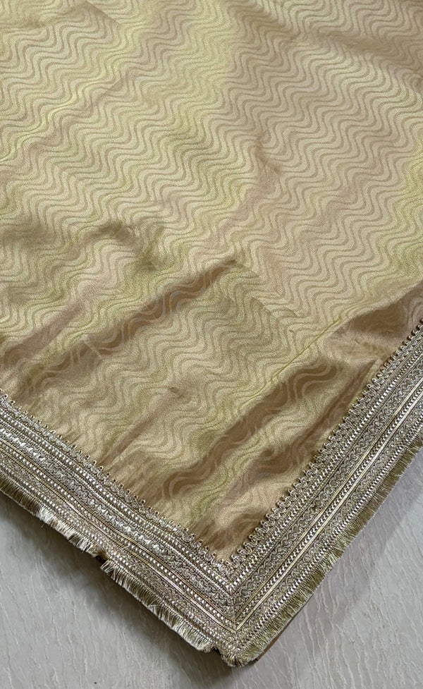 The Gilded Glamour: Metallic Gold Drape with Intricate Silver Lace Border