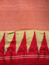 The Trishala Riva: Marigold Orange & Crimson Red Temple Printed Saree
