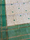 The Sharanya Vilasa: Cream & Teal Green Tussar Silk Cotton Saree