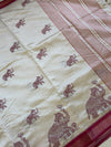 The Gaja Vilasa: Cream & Maroon Tussar Silk Cotton Saree