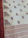 The Gaja Vilasa: Cream & Maroon Tussar Silk Cotton Saree