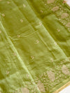 The Prakriti Riva: Pistachio Green Embroidered Cotton Saree