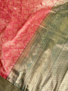 The Kalyani Mayura: Coral Peach & Bottle Green Kanchipuram Silk Saree