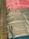 The Kalyani Mayura: Coral Peach & Bottle Green Kanchipuram Silk Saree