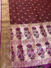 The Royal Loom: Crimson Maroon Kanchipuram Saree with Golden Zari & Fuchsia Floral Pallu