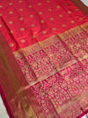 The Sunset Loom: Tangerine Orange Kanchipuram Saree with Golden Zari & Fuchsia Paisley Pallu