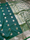 The Royal Loom: Emerald Green Kanchipuram Saree with Classic Golden Zari Butta Design
