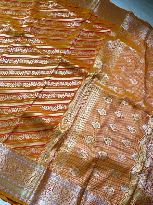 The Sunrise Loom: Honey Gold Leheriya Kanchipuram Saree with Classic Zari Brocade