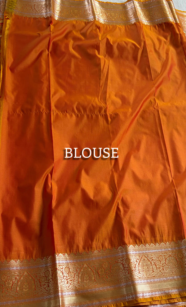 The Sunrise Loom: Honey Gold Leheriya Kanchipuram Saree with Classic Zari Brocade