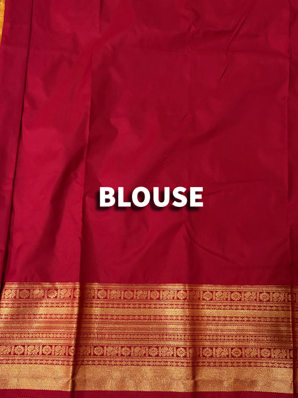 The Mangala Vilasa: Golden Yellow & Crimson Red Kanchipuram Silk Saree