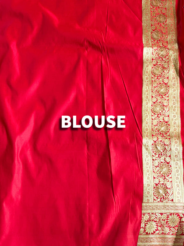 The Mandira Mayura: Teal Blue & Crimson Banarasi Silk Saree