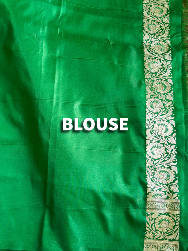 The Rudrani Mayura: Scarlet Red & Emerald Banarasi Silk Saree