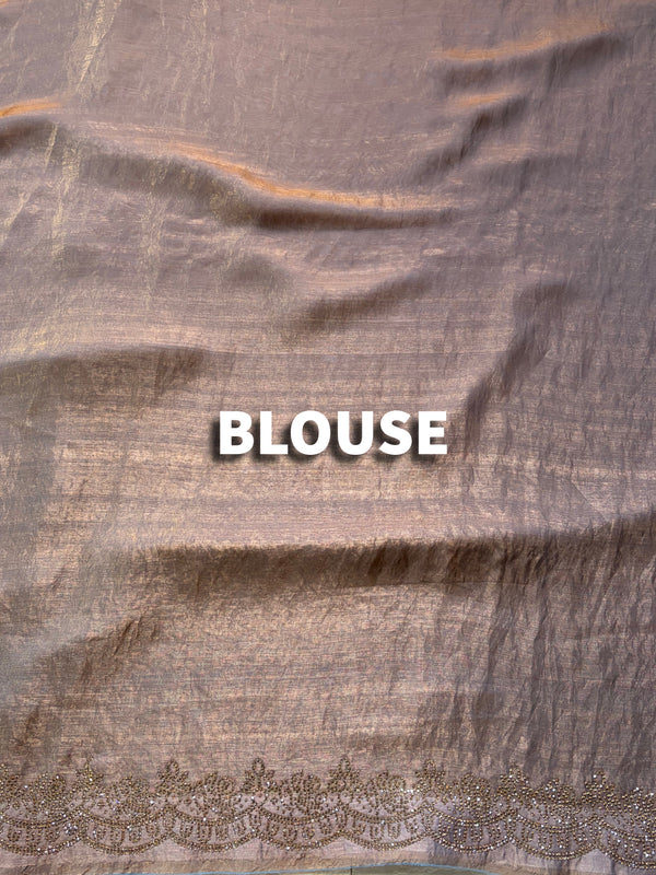 The Alvira Riva: Smokey Taupe Scalloped Embroidered Saree
