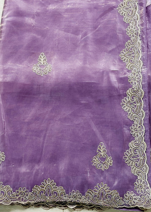 The Anvi Riva: Dusty Lavender Embroidered Scalloped Saree