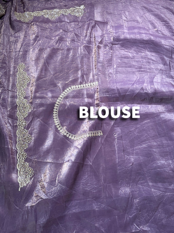 The Anvi Riva: Dusty Lavender Embroidered Scalloped Saree