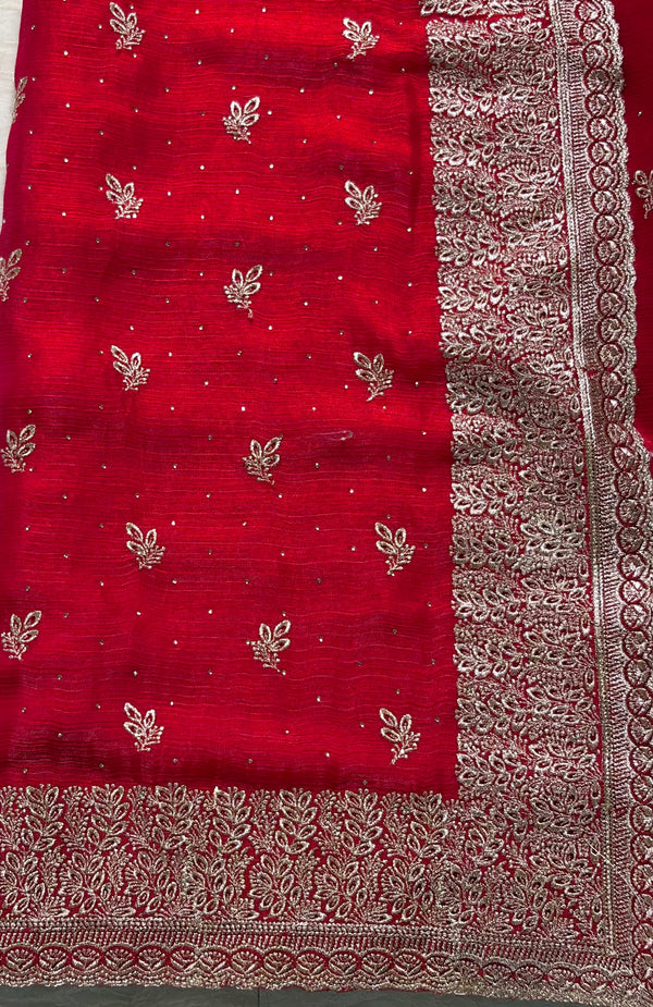 The Tara Riva: Crimson Berry Embroidered Saree
