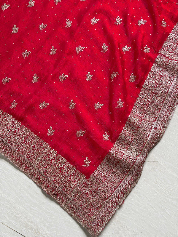 The Tara Riva: Crimson Berry Embroidered Saree