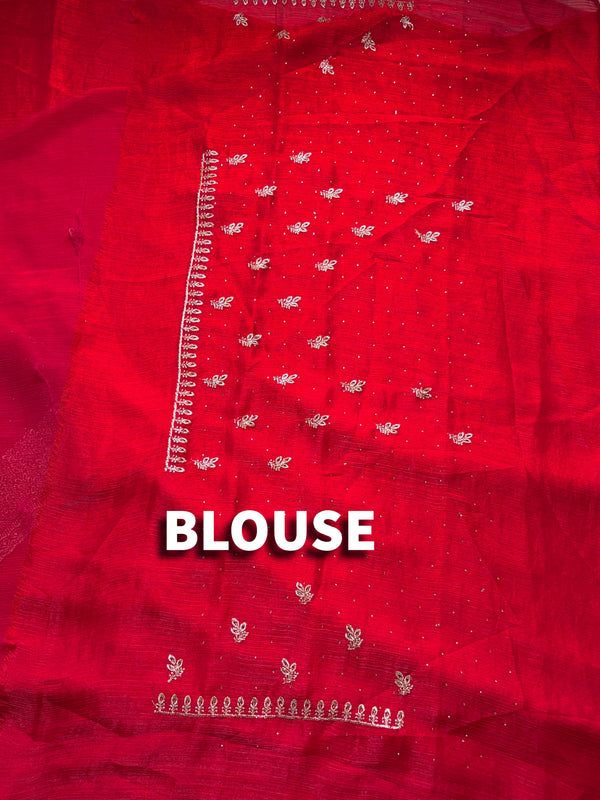 The Tara Riva: Crimson Berry Embroidered Saree