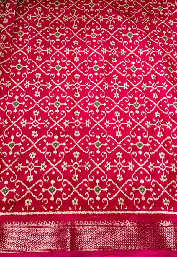 The Nandini Lavanya: Carmine Red Printed Raw Silk Saree