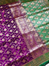 The Kashi Confluence: Royal Purple Banarasi Saree with Sea Green Contrast & Geometric Shikargah Jaal