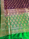 The Kashi Confluence: Royal Purple Banarasi Saree with Sea Green Contrast & Geometric Shikargah Jaal