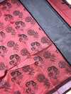 The Mridula Riva: Rust Terracotta & Slate Grey Printed Cotton Saree