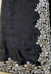 The Midnight Ebony: Onyx Black Saree With Silver Hand-Worked Border