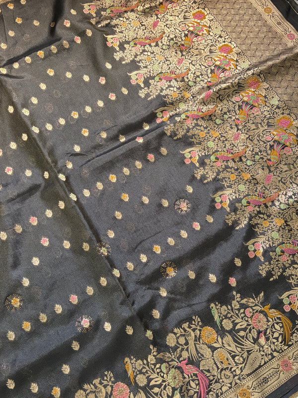 The Kaveri Vilasa: Charcoal Black Tissue Silk Saree
